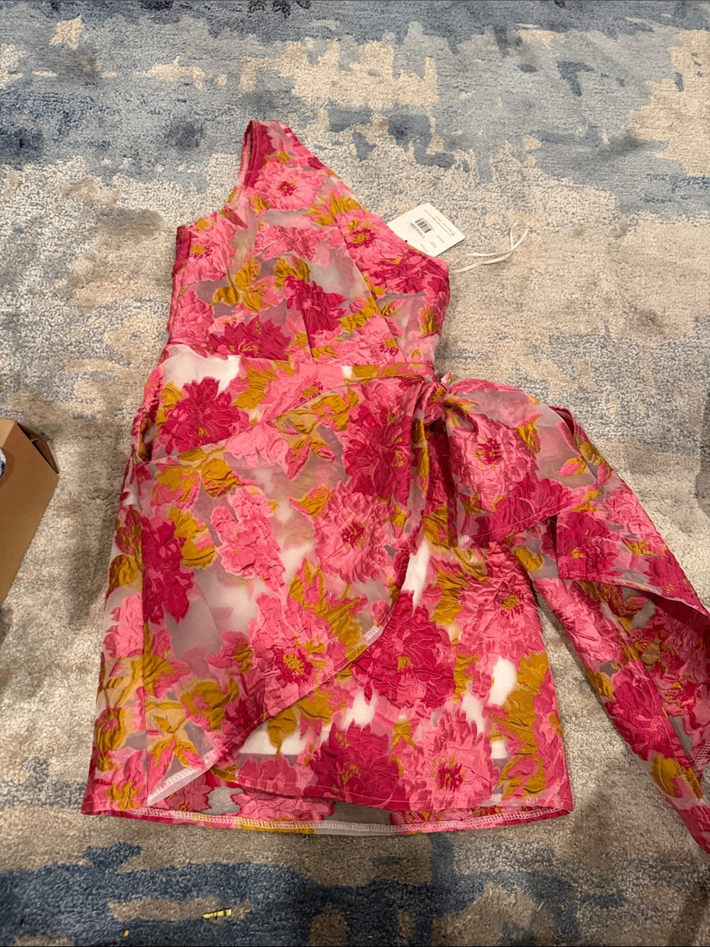 Reverse Pink Floral One-Shoulder Girls Formal Dress